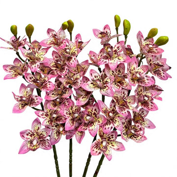 4pcs Artificial Cymbidium Orchid Real Touch Fake Pink Orchids, 10 Heads Lifelike Flower for Wedding Centerpieces Home