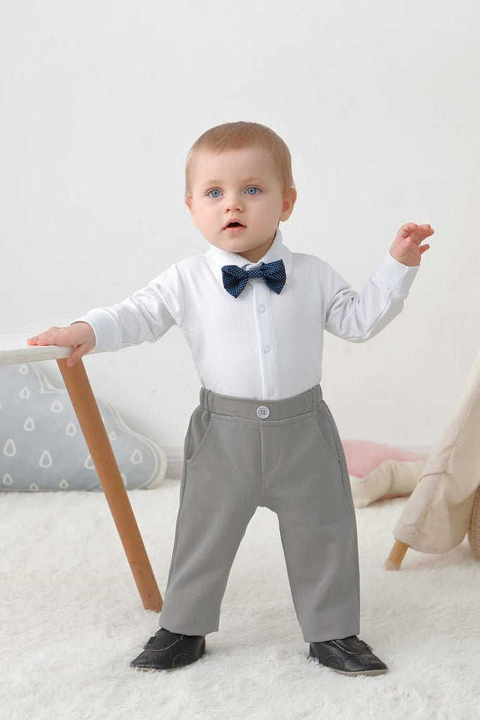 Baby Boy Clothes Toddler Boy Outfits 4PCS Gentleman Dress Romper/Vest/Pants/Bow Tie Cotton Suit Sets
