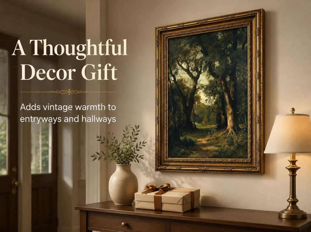 Vintage Forest Path Framed Wall Art Antique Trees Woodland Landscape Canvas Print Dark Academia Farmhouse Wall Decor