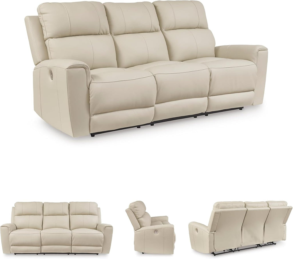 Signature Design by Ashley Dahlmoore Modern Leather Match Power Reclining Sofa with USB Ports, Beige
