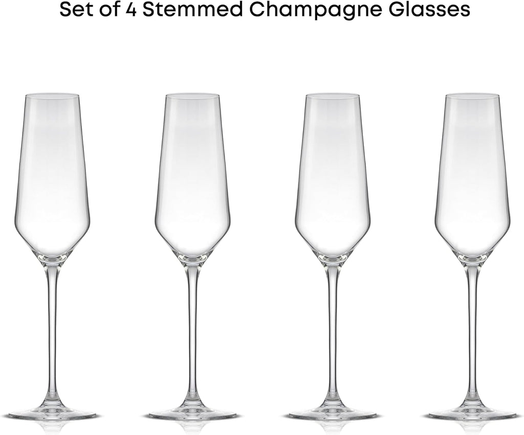 Champagne Glasses Layla Collection, Set of 4 - 6.7 oz Elegant Crystal Stemmed Champagne Flutes for Prosecco