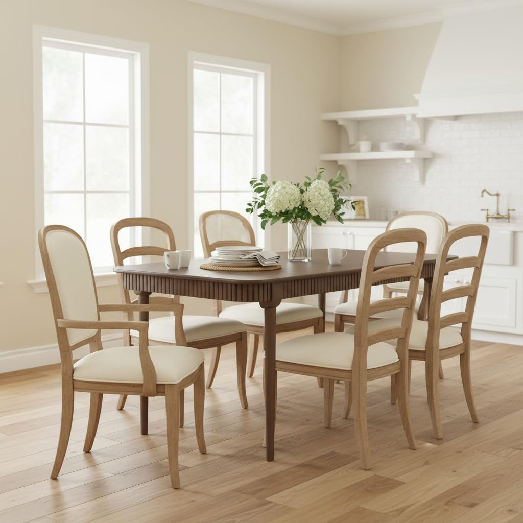 Mid-Century 63 Inch Solid Wood Dining Table for 4-6, Retro Farmhouse Kitchen Table with Large Tabletop, Modern Table