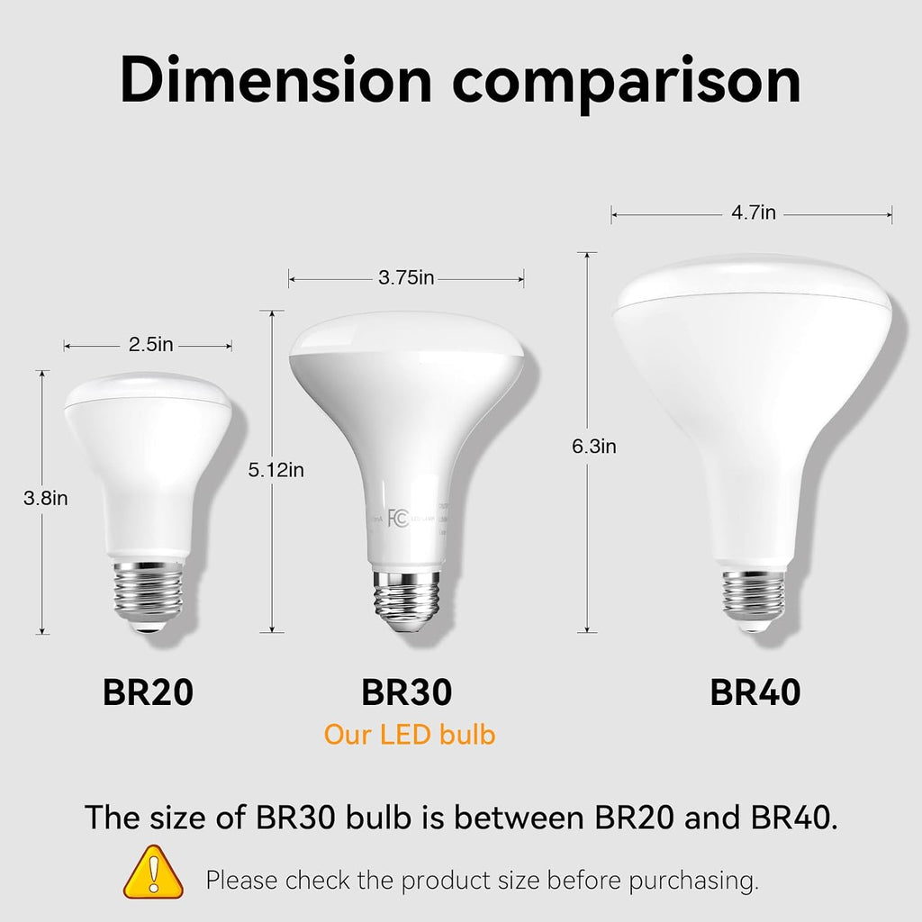 6 Pack BR30 Led Bulb 65W Equivalent, Dimmable LED Flood Light Indoor, E26 Base, 2700K Warm White, 9W, 800 LM