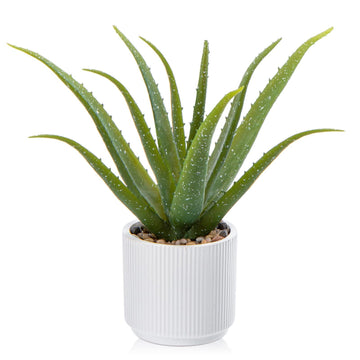 Artificial Succulent Aloe Plants 13 Inch Large Faux Succulents with Ceramic Pot Fake Aloe Potted Plant Indoor