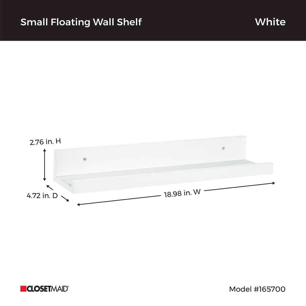 Floating Shelf with Ledge, Wall Mount, 19 in., Storage & Decoration, White Finish