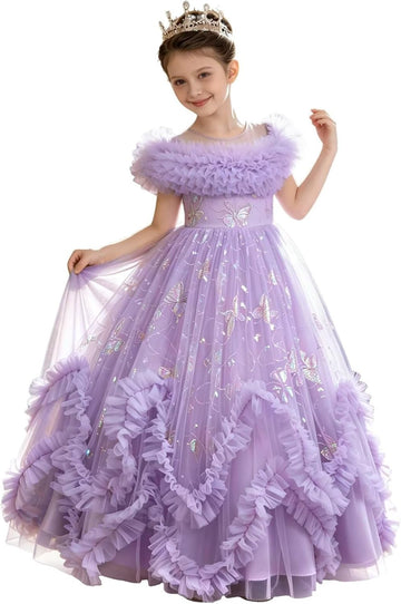 Flower Girl Dress Ruffle Butterfly Embroidery Princess Dress Tiered Tulle Wedding Party Birthday Ball Gown