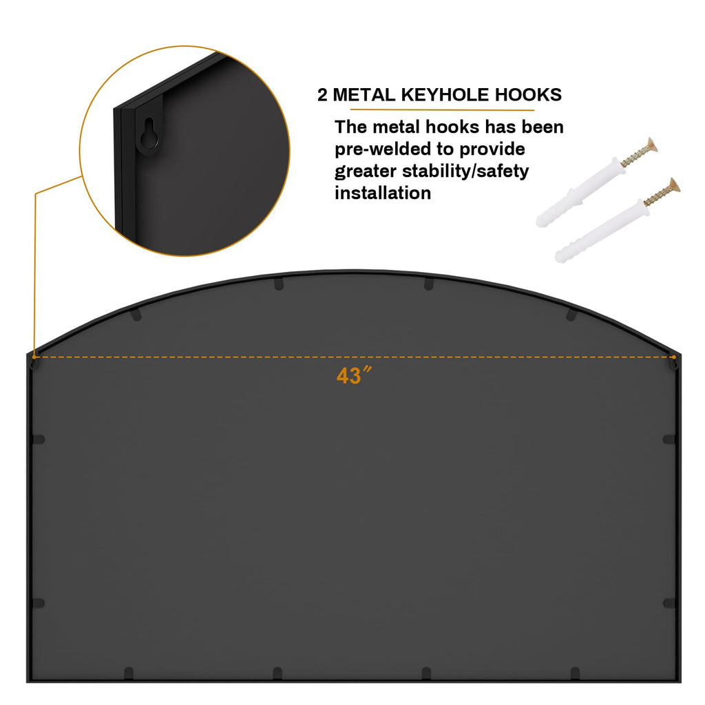 Black Windowpane Wall Mirror, 44" x 28" Arched Window Mirror