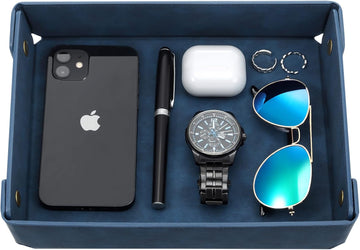 Faux Leather Valet Tray Organizer for Men - Catch-All Tray for Entryway Table Key, Wallet, Watch, Coin Change, Phone