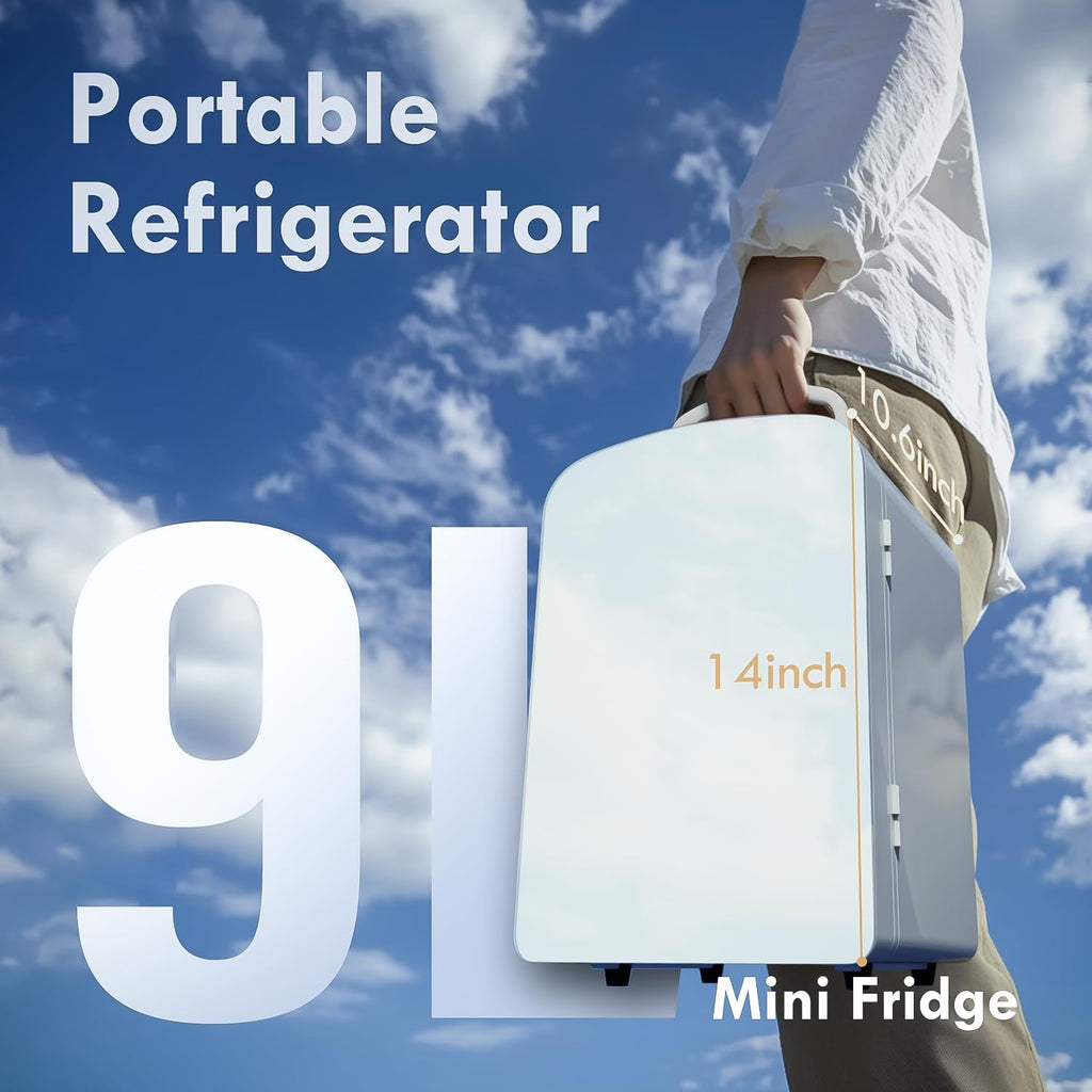 9L Mini Fridge for Bedroom - Car, College Dorm Room & Office Desk 12v Portable Cooler Warmer Skincare, Beauty Makeup