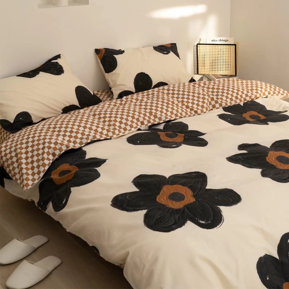 Black Sunflower Comforter Full Boho Floral Bedding Botanical Quilt