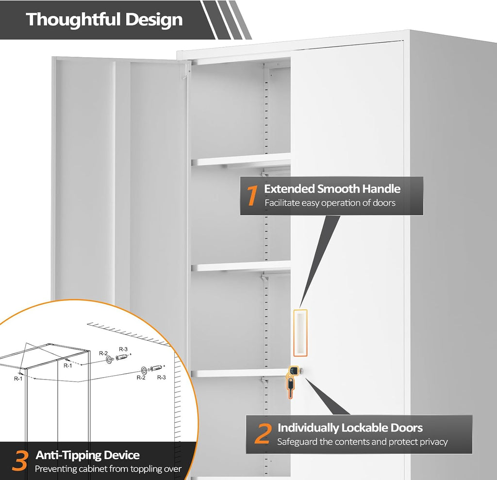 Metal Garage Storage Cabinet with 2 Doors and 5 Adjustable Shelves, 71" Tall Steel Lockable File Cabinet, Locking