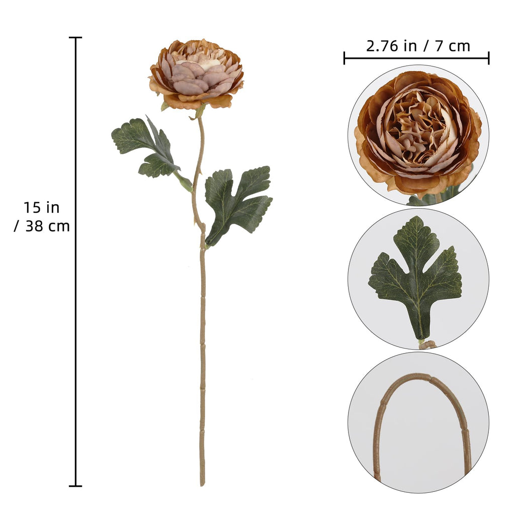 10pcs Coffee Peonies Artificial Real Touch Silk Peonies with Stems Real Look Fake Peony Wedding Hotel Office Party