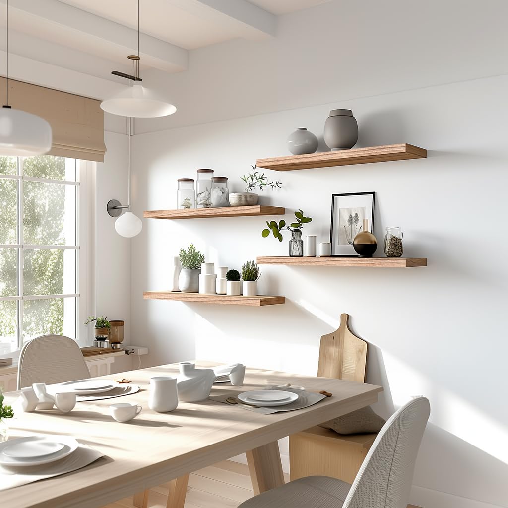 Light Wood Floating Shelves for Wall Rustic Wall Shelves Set of 6