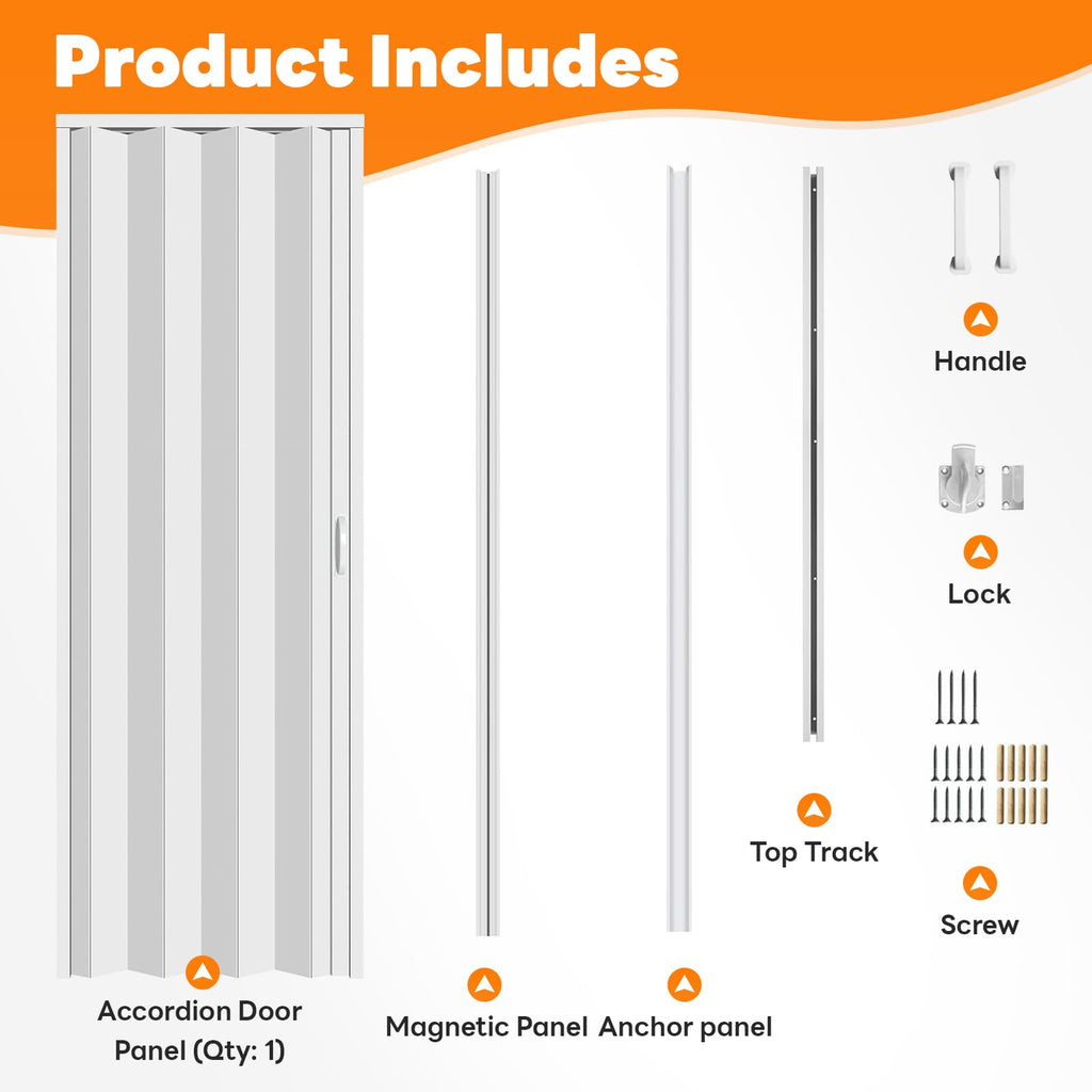 60" x 96" Accordion Door Interior with Lock, White