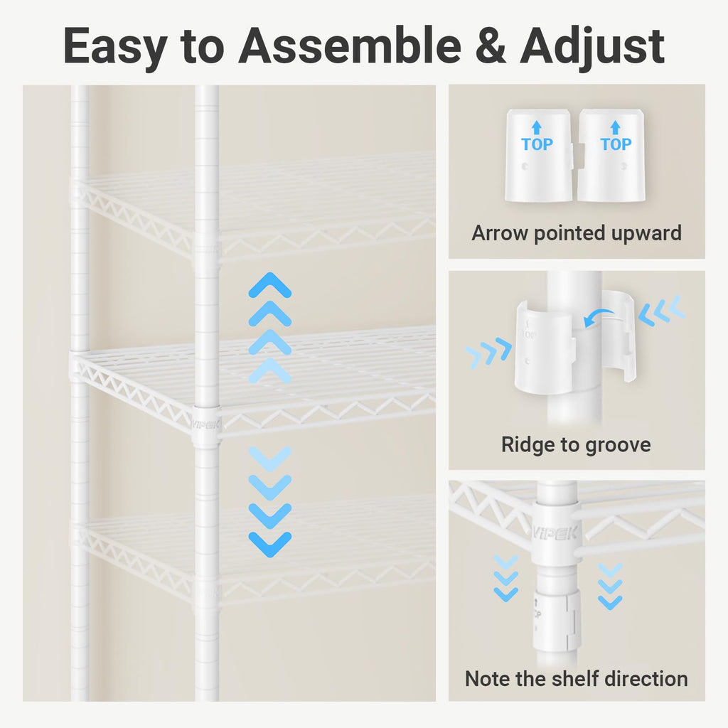 V70 White Metal Garment Rack, Adjustable Open Wardrobe Load 1670lbs