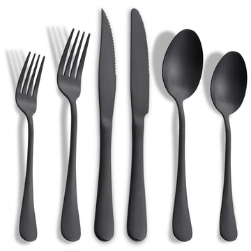 Matte Black Silverware Set with Steak Knives, 36-Piece Stainless Steel Flatware Set for 6, Modern Cutlery Utensils