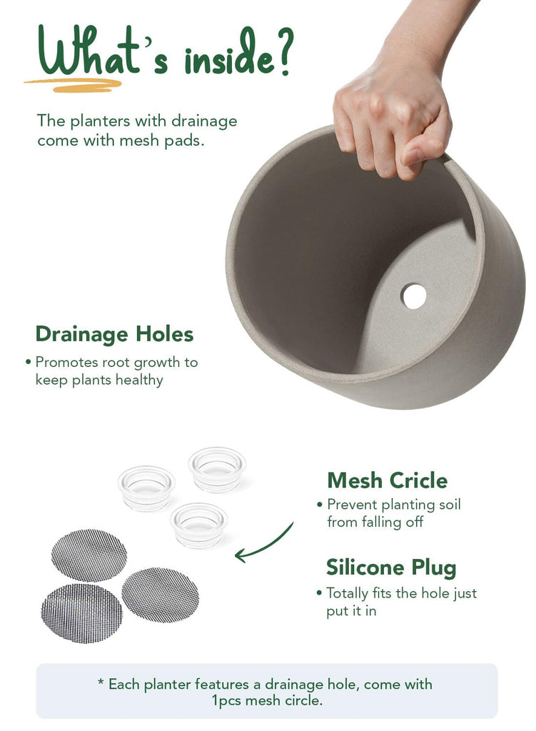 6, 8 & 10 Inch Ceramic Planter Set for Indoor Plants, Neutral Gray