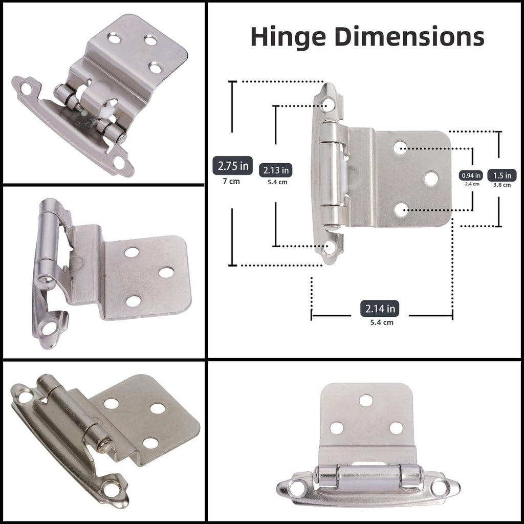 3/8" Inset Cabinet Hinges Brushed Nickel (25 Pair -50 Pcs) Offset Self Closing Cabinet Hinges Cabinets Satin Nickel