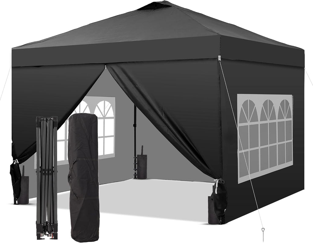 10x10 Pop Up Canopy Tent with 4 Sidewalls, Easy Set up, Outdoor Silver Coated Beach Gazebos, Carpas with 4 Sandbags