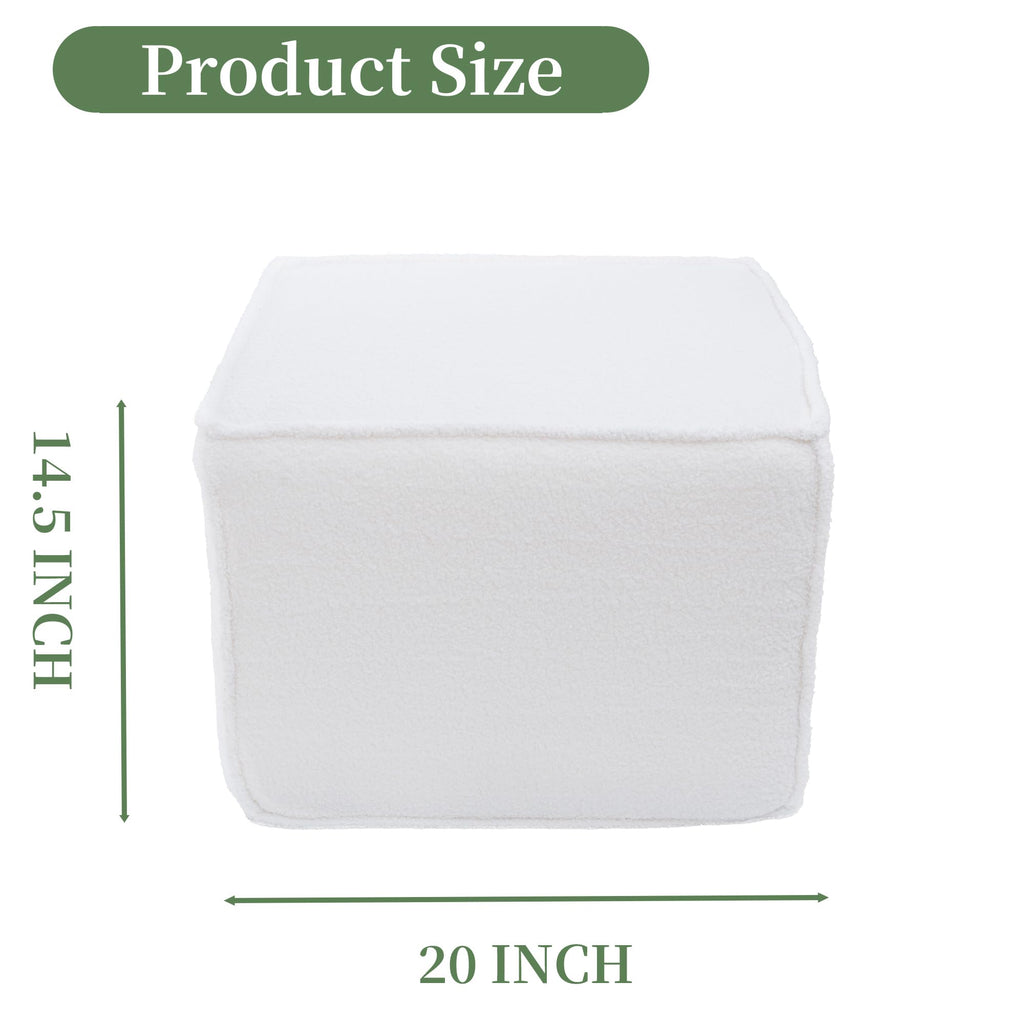 Square Ottoman Foot Rest, Small Pouf for Couch - Boucle Upholstered Foot Stools Applicable to Living Room & Bedroom &
