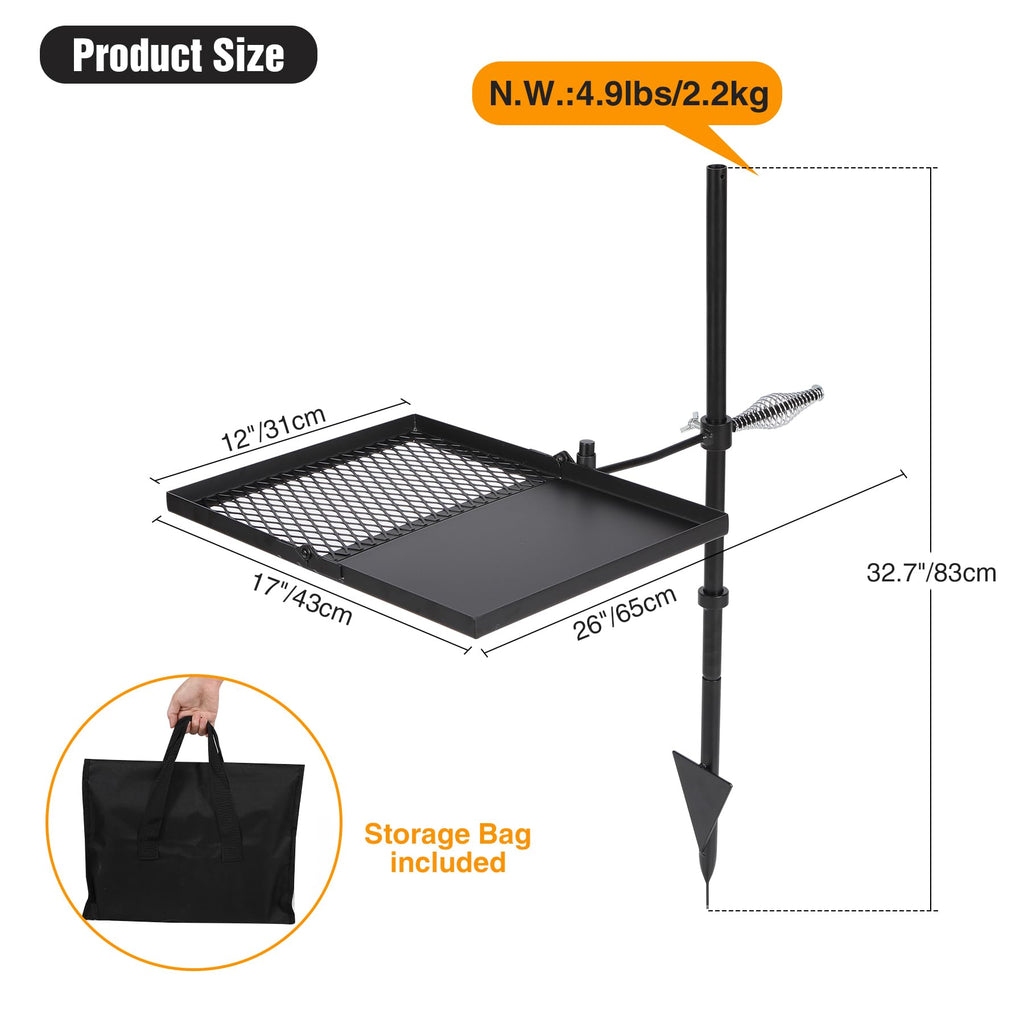 Swivel Campfire Grill Grate and Griddle, Adjustable Fire Pit Grill Grate Over Fire Pit, Camp Fire Cooking Grate with