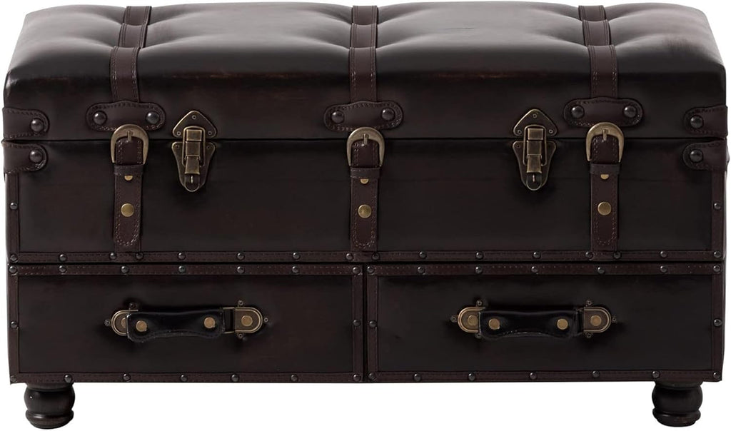 Vintage Storage Bench, Upholstered Wooden Ottoman Chest Box, Brown