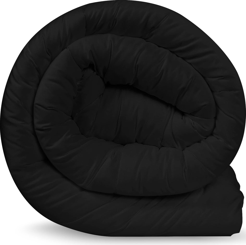 Comforter Duvet Insert, Quilted Comforter with Corner Tabs, Box Stitched Down Alternative Comforters (Black, King UK)