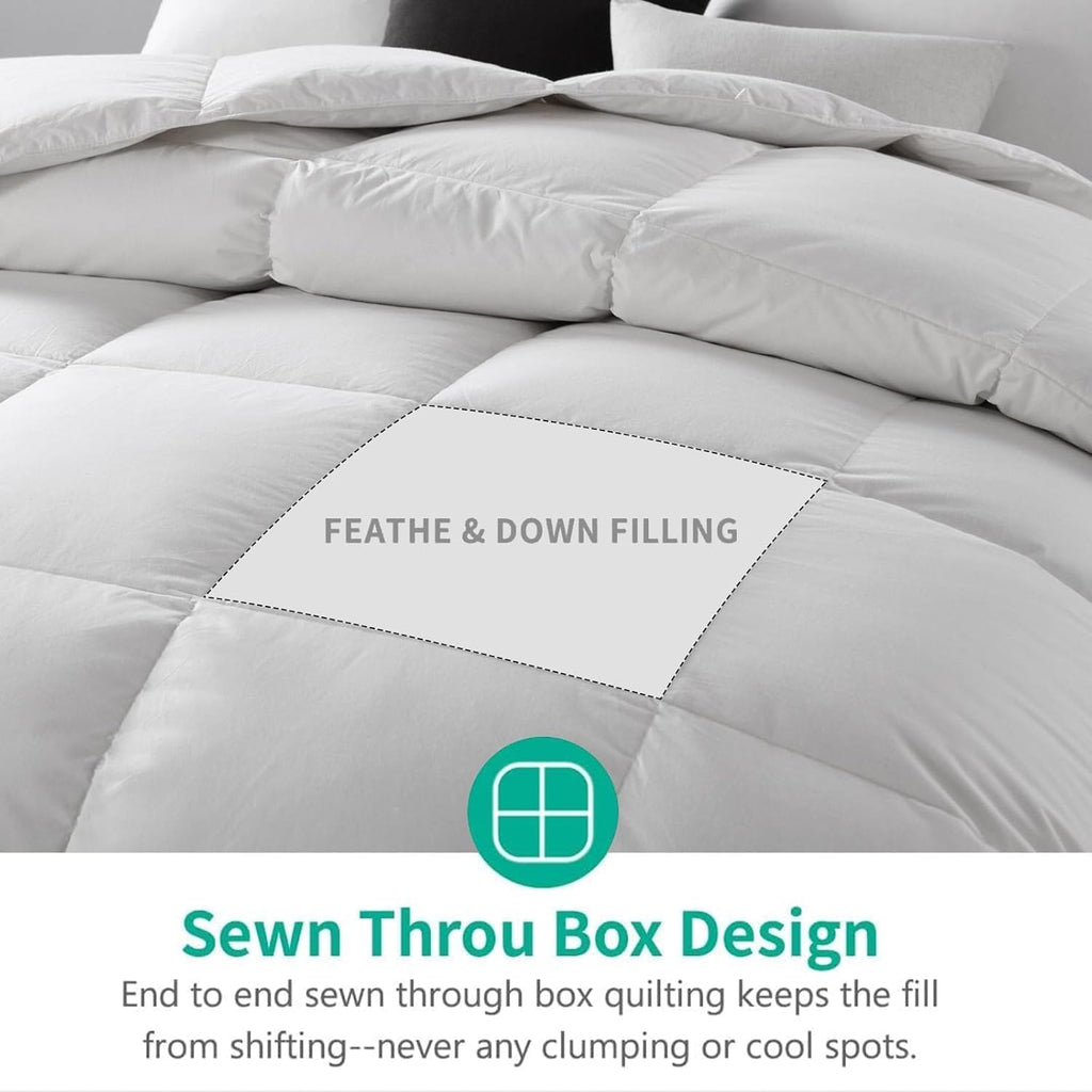Lightweight Feather Down Comforter King - Ultra Soft 100% Organic Cotton Quilted Duvet Insert