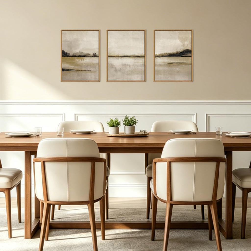 Neutral Abstrcat Landscape Framed Canvas Wall Art Set-16"x24"x3 - Set of 16