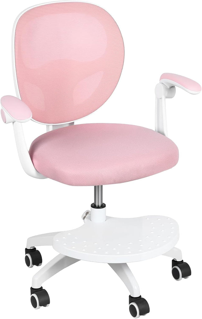 Kids Desk Chair with Adjustable Footrest and Flip Arms for Study