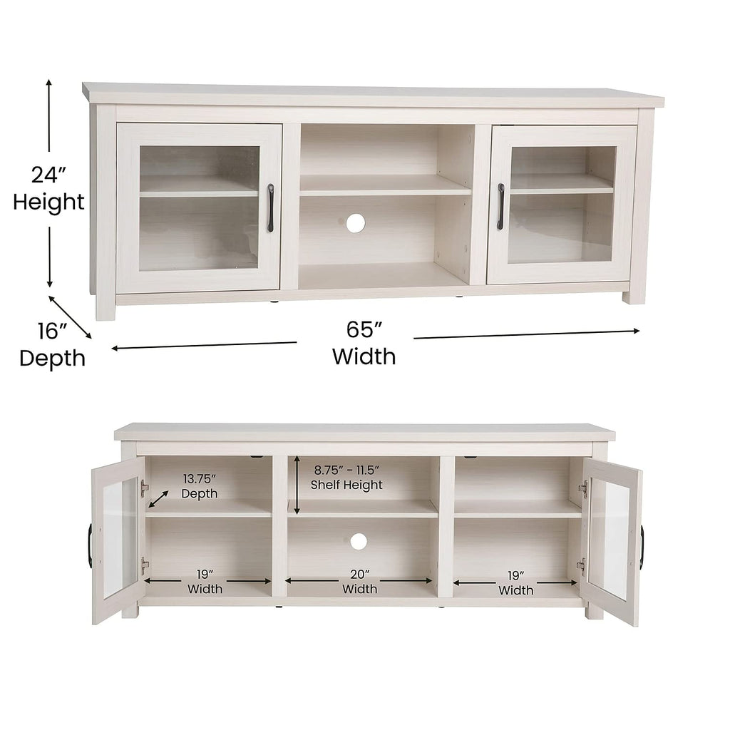 65" TV Stand, up to 80" TVs, White Wash