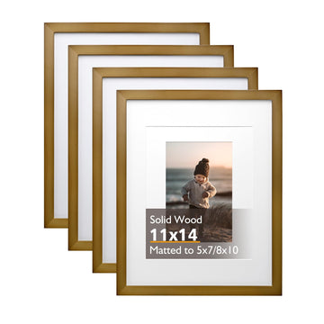 11x14 Picture Frame Brown, Solid Wood Frames with Acrylic Plexiglass for Pictures 5x7/8x10 with Mat or 11x14 without