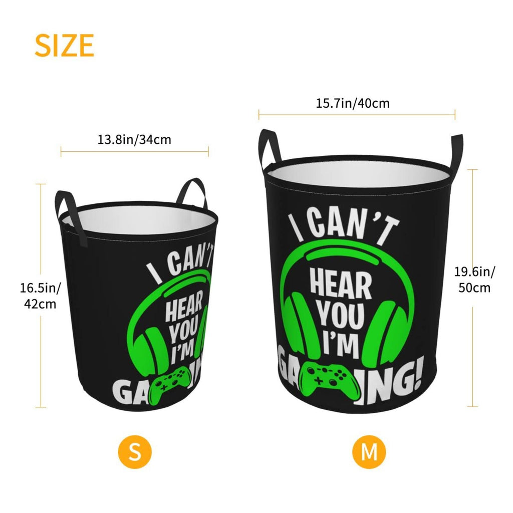 Headphones And Gamepad Round Laundry Hamper Storage Basket Toys Clothes Organizer Bin Bathroom Bedroom Dorm Nursery
