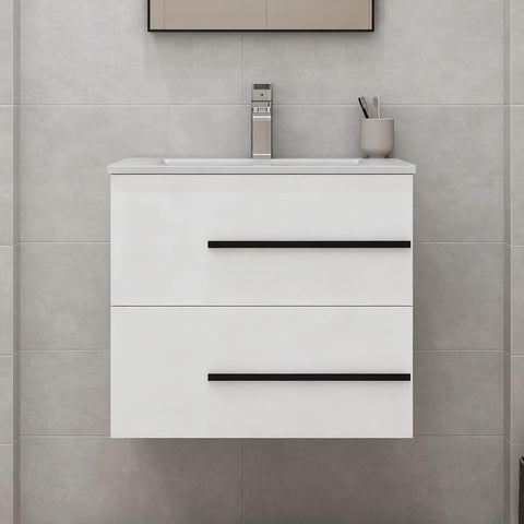 24 Inch Floating Bathroom Vanity with Ceramic Sink, Modern Wall-Mounted Single Sink Cabinet, White