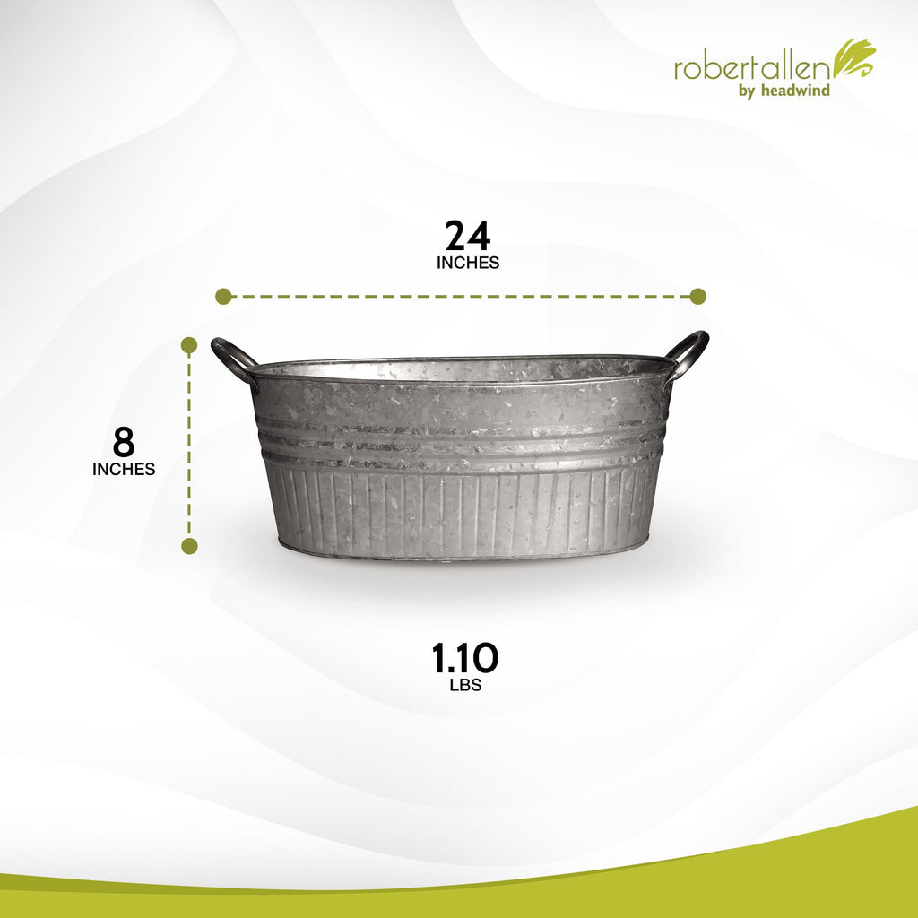 Decorative Planter - Oval Galvanized Tubs Planter with Handles - 24 Inch Lightweight Steel Indoor Oval Plant Pot with