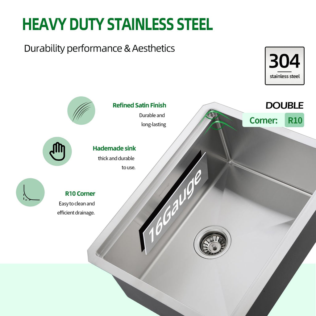 Undermount Kitchen Sink, 24 x 19 Inch Sink Kitchen 16 Gauge Stainless Steel Kitchen Sinks Single Bowl Workstation