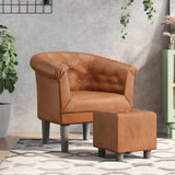 Modern Lounge Chair and Ottoman — Brown Faux Leather