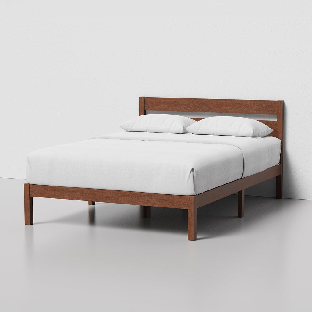Full Bed Frame with Headboard Classic Wood Platform, Noise Free, Under Bed Storage, No Box Spring Needed, Easy