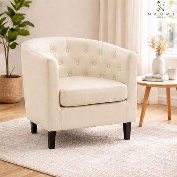 Emma Faux Leather Tufted Barrel Accent Chair - Cream