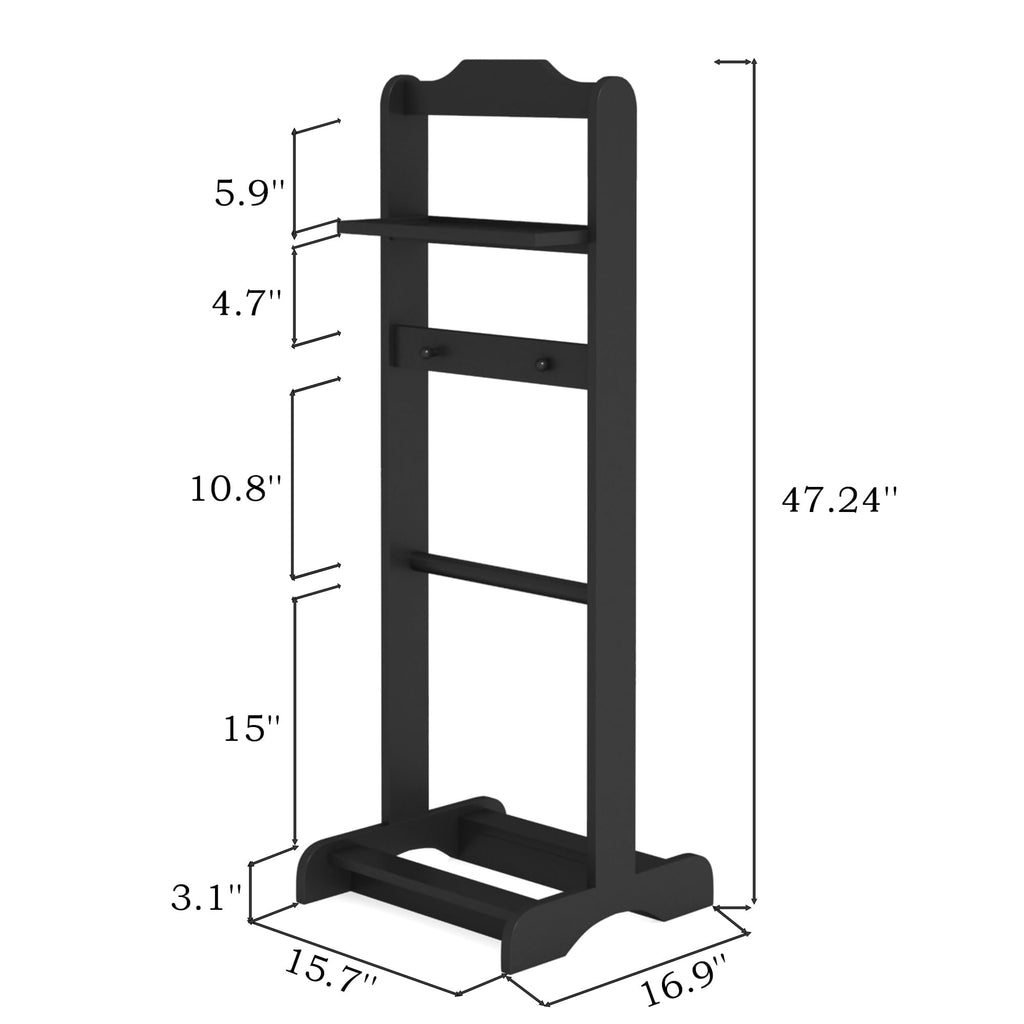 Suit Valet Stand for Men, Wooden Clothes Rack with Tray, Black