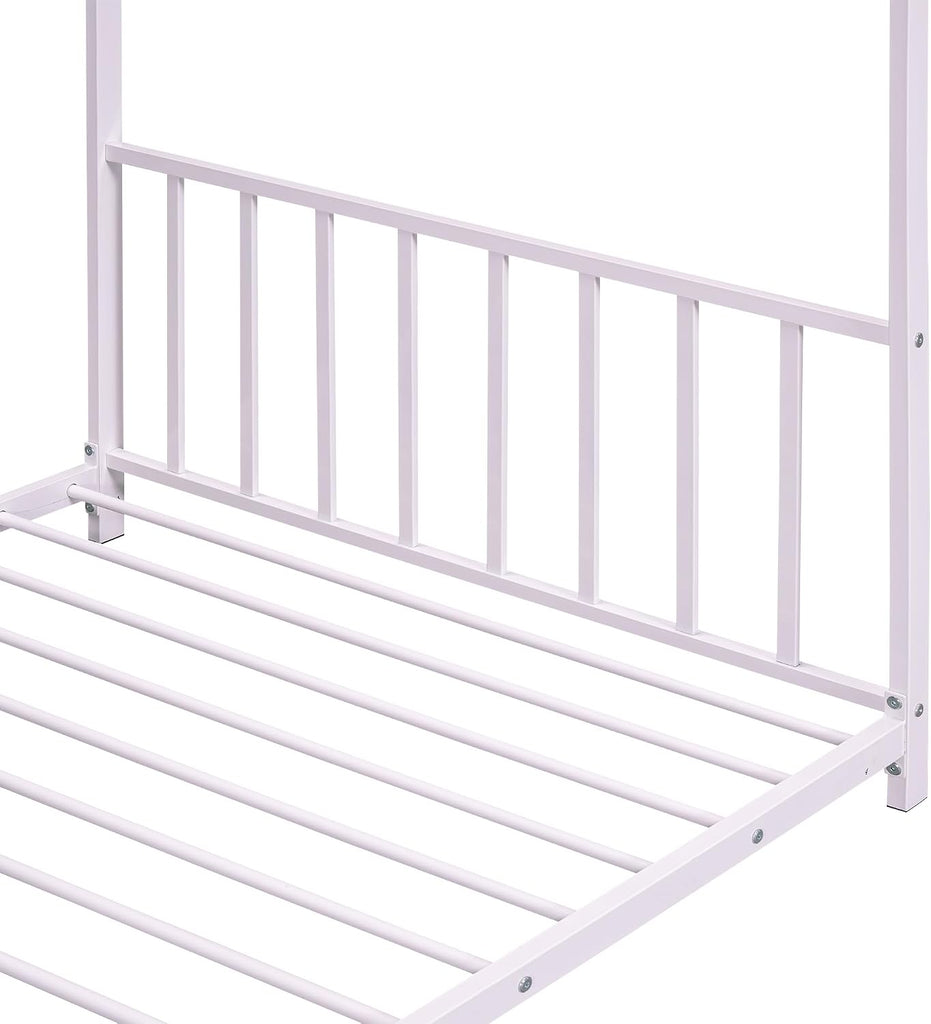 Kids Montessori Floor Bed, House Bed Frame with High Headboard, Floor Bed with Roof for Boys Girls, Floor Bed