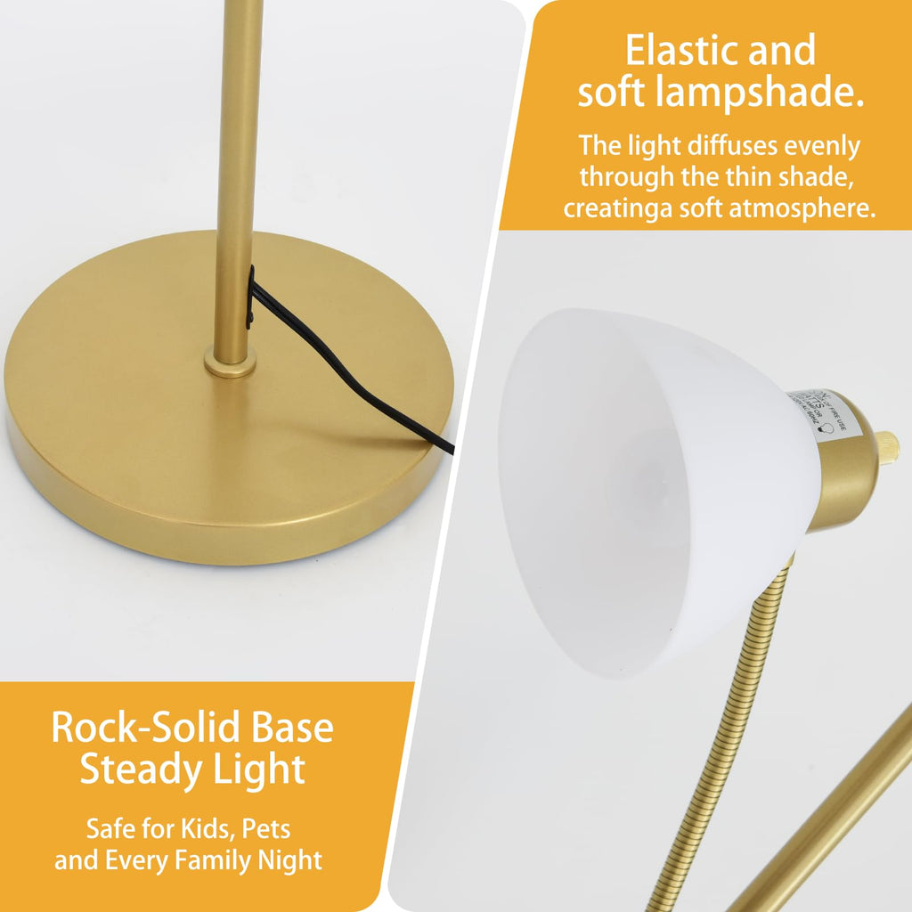 Floor Lamps, Standing Lamp with Stepless Dimming, 3 Lights Adjustable Reading Lights, Morden Tall Lamps, Gold