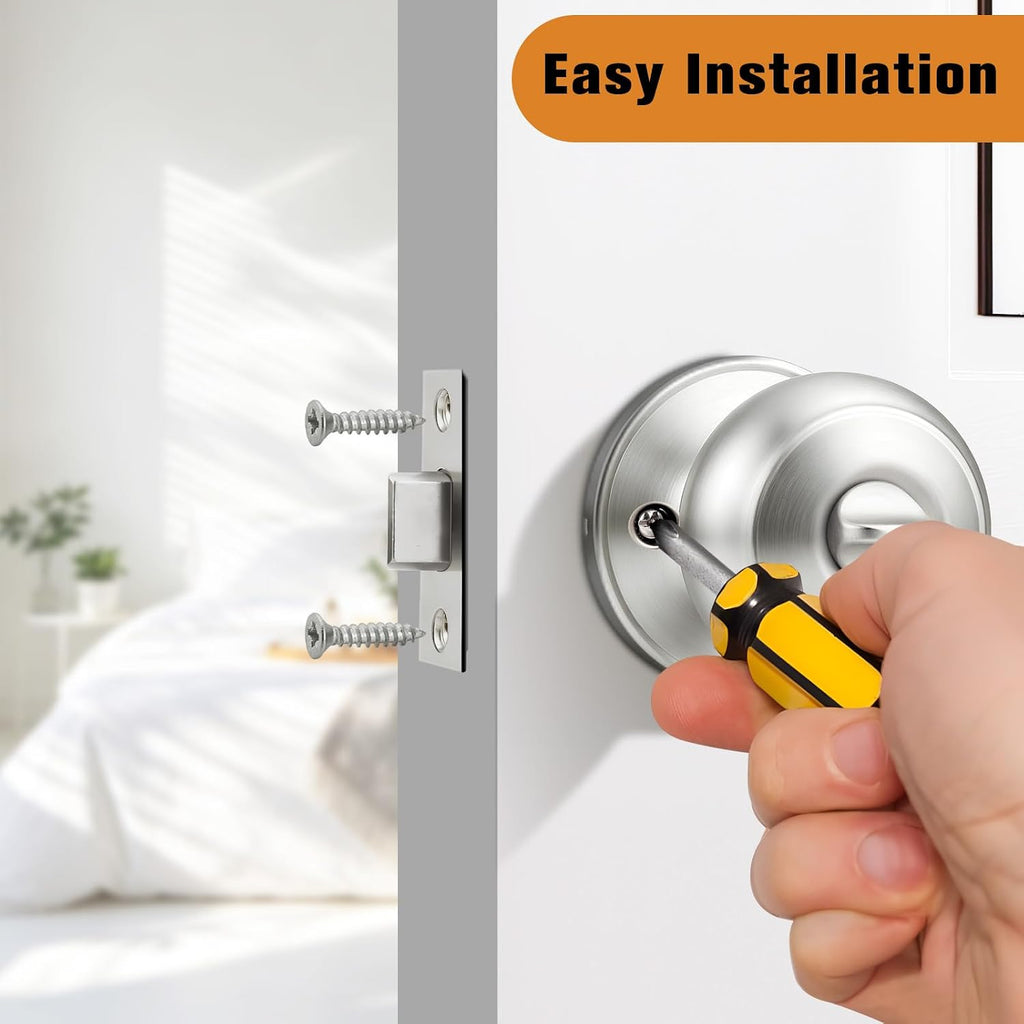 Brushed Nickel Door Knobs, Privacy Door Knob Bedroom, Interior Door Knobs with Thumb Turning Locking Button, 6 Pack