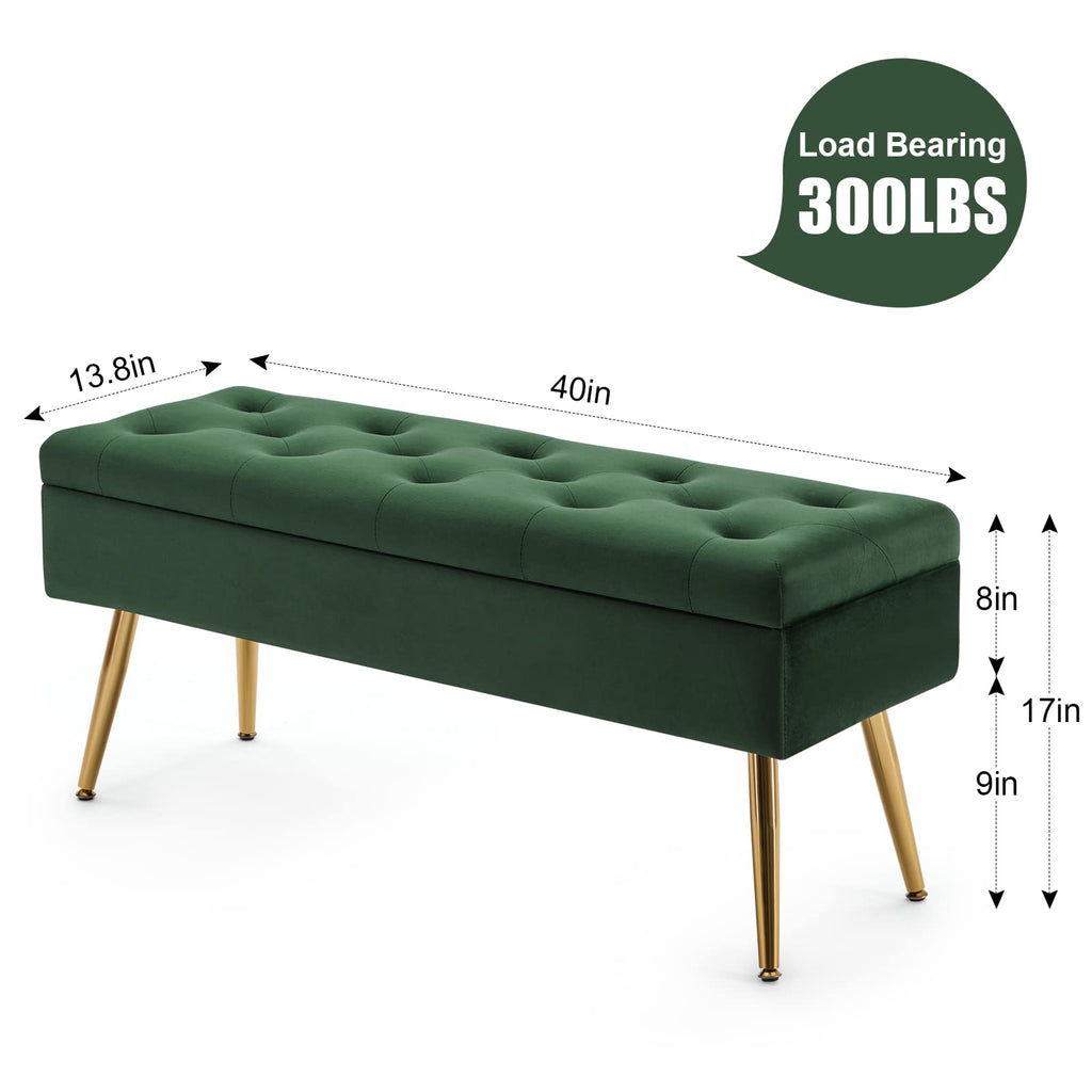 Bench Storage Ottoman Bench with Storage for End of Bed Entryway Dark Green Velvet