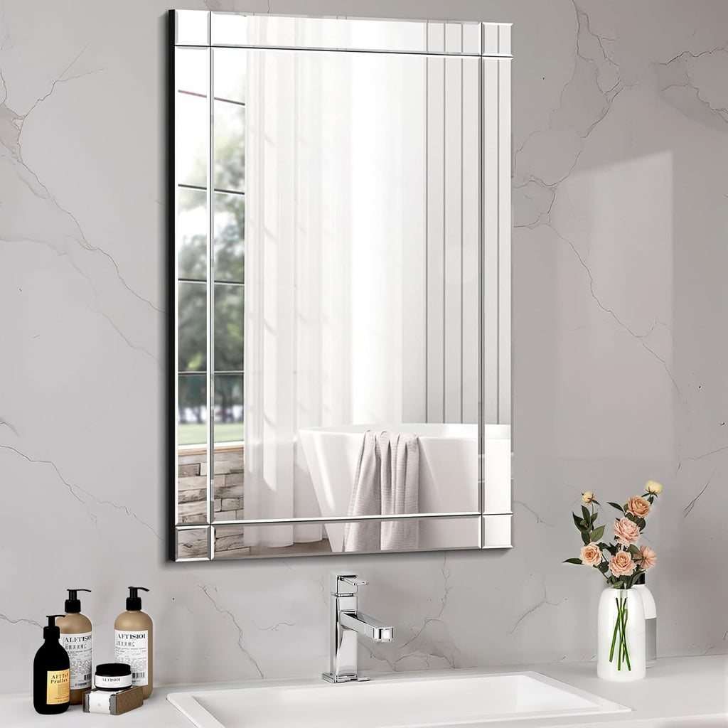 24x36 Inch Rectangle Bathroom Vanity Mirror for Wall, Modern Frameless Wall Mirrors with Beveled Edge
