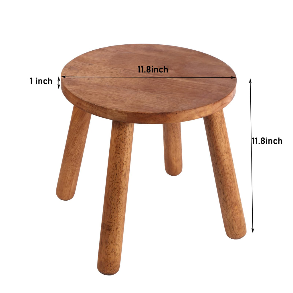 Round Solid Wooden Stool, Plant Stand, Step Stool, Walnut, 11.8" H