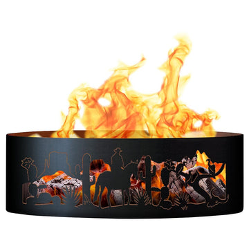 Southwest Unpainted 12 in. Tall 37 in. Diameter Outdoor Fire Ring - 37 x 37 x 12 in. - Rustic Black Color