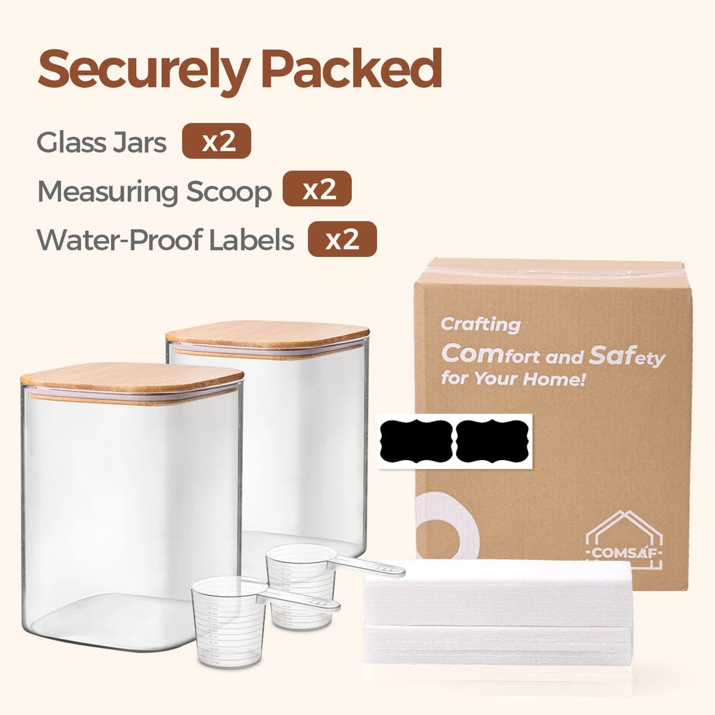 Glass Storage Jars with Bamboo Lids 3.6 Qt 2 Pack Large Wide Mouth