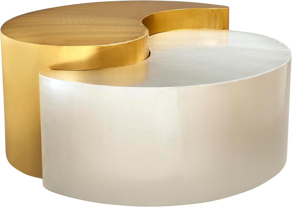 Modern Contemporary Luxury Ying-Yang, Entryway, Home & Office, Gold & Silver Dual Tone Coffee Table (Coffee Table