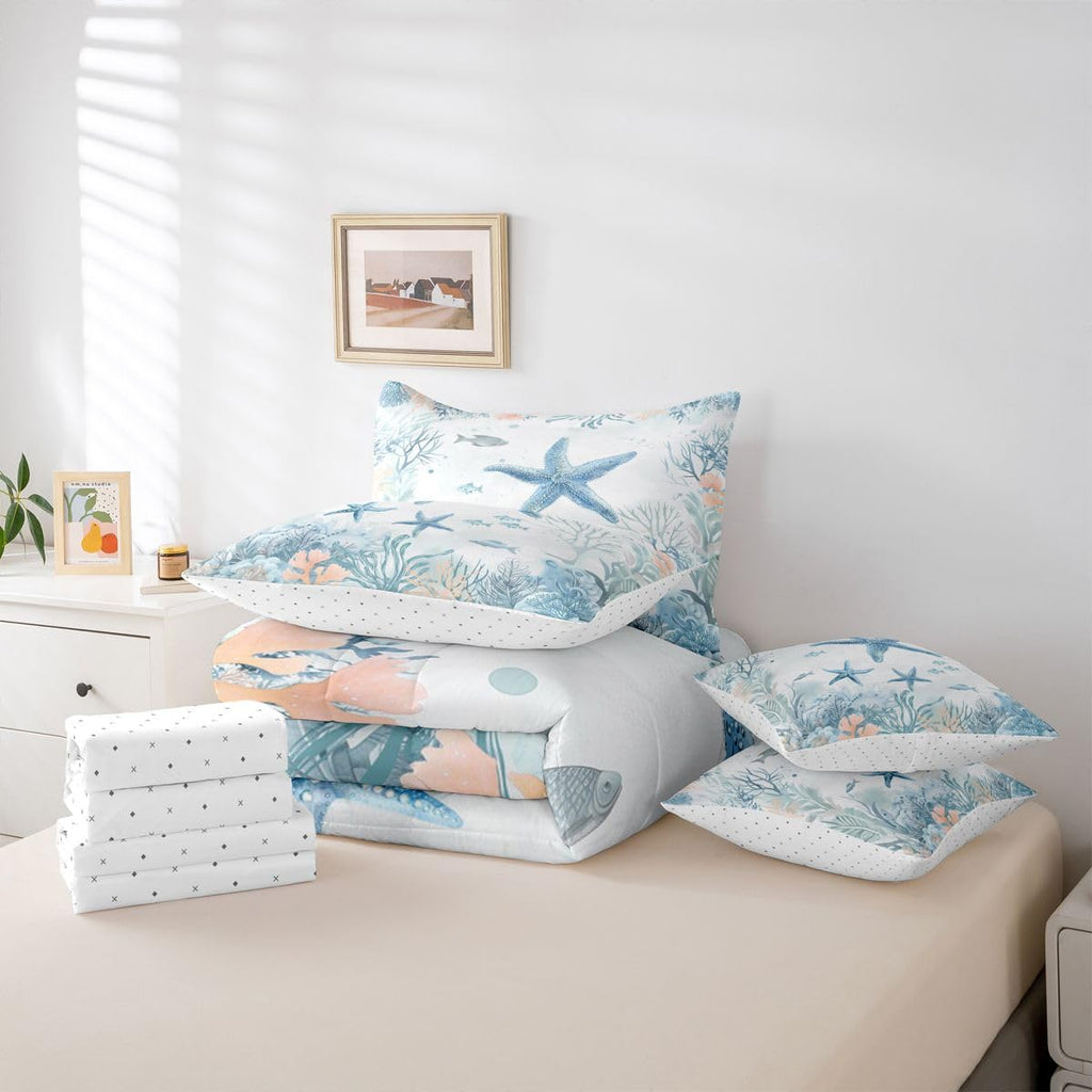 Starfish Beach Comforter Set with Sheets 7 Piece